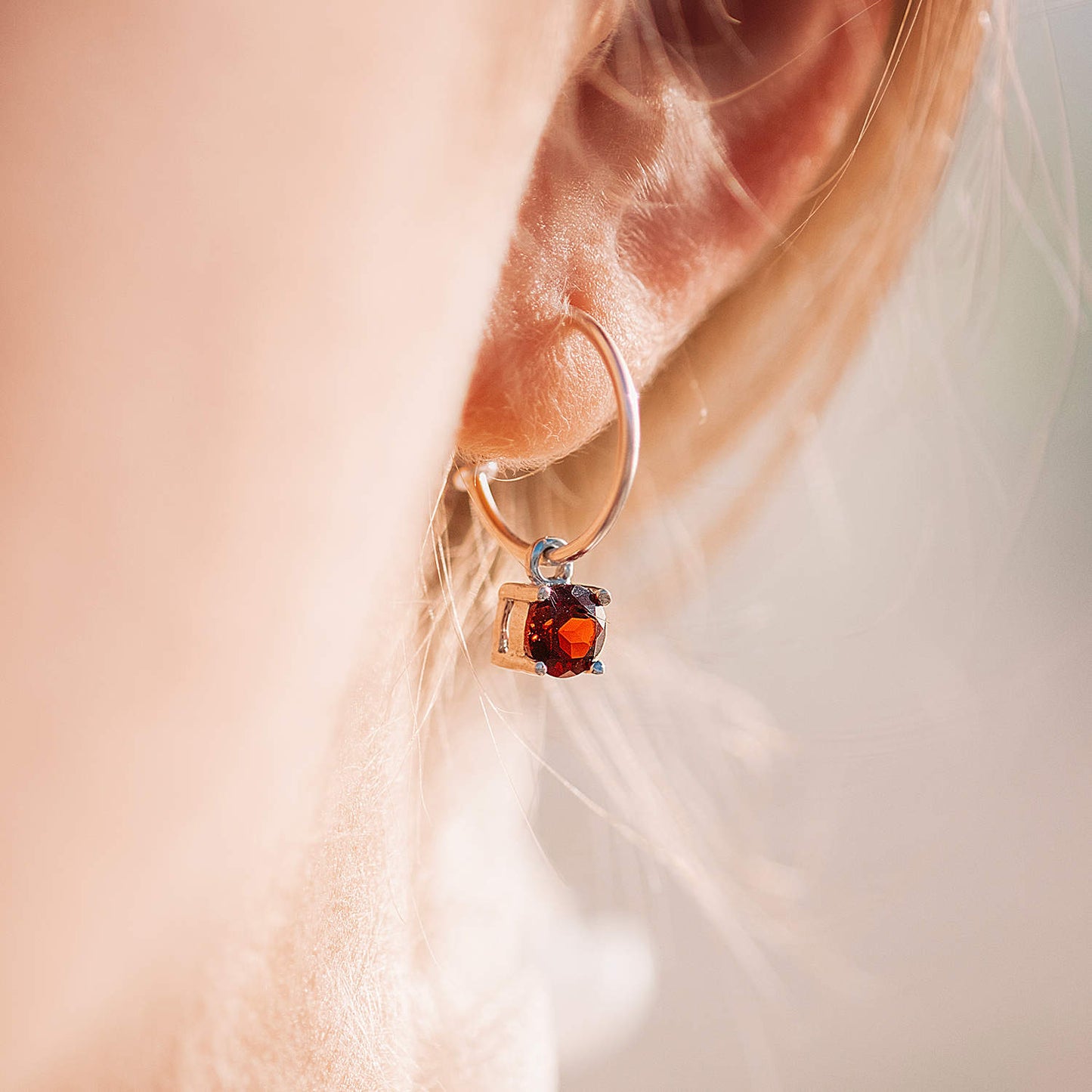 Garnet Dangle Hoop Earrings