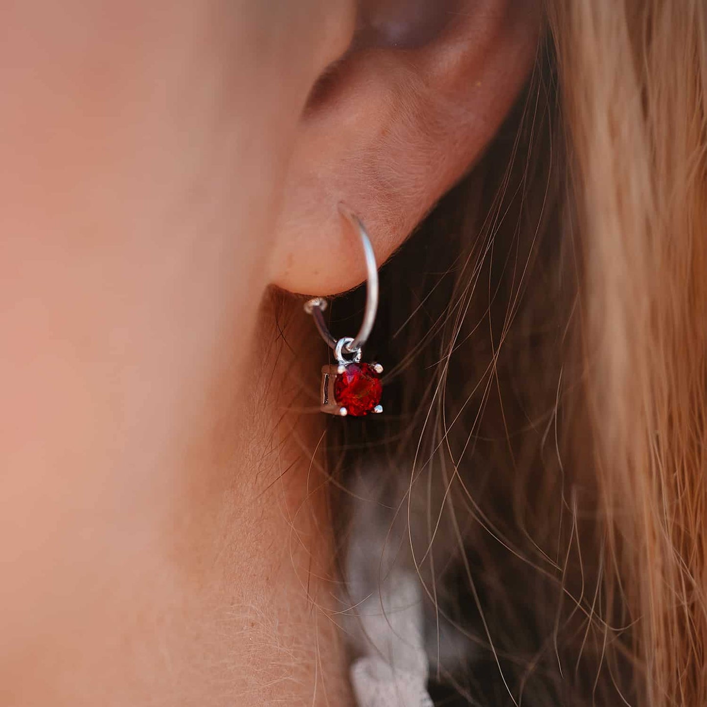 Garnet Dangle Hoop Earrings