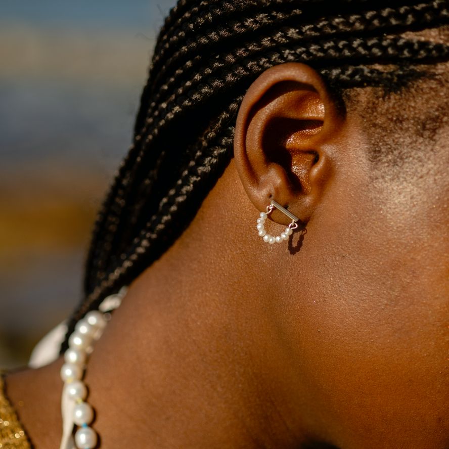 Stirrup Style Pearl Stud Earrings