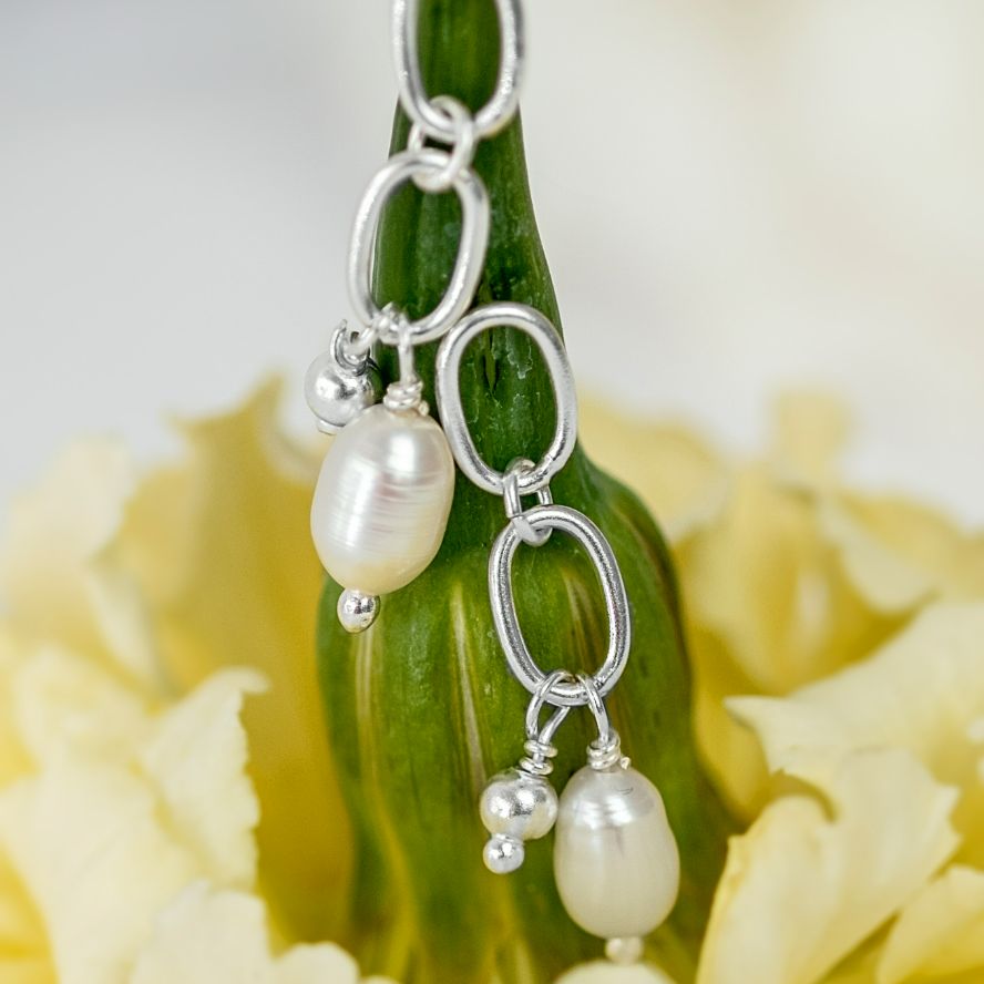 Paperclip and Pearl Dangle Studs