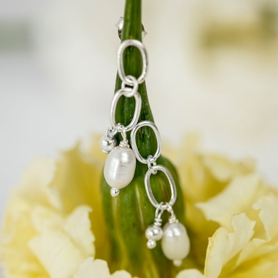 Paperclip and Pearl Dangle Studs