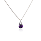Image displaying Sterling Silver Amethyst Pendant necklace with a 5mm round Amethyst gemstone set in four claws on a 45cm curb chain.