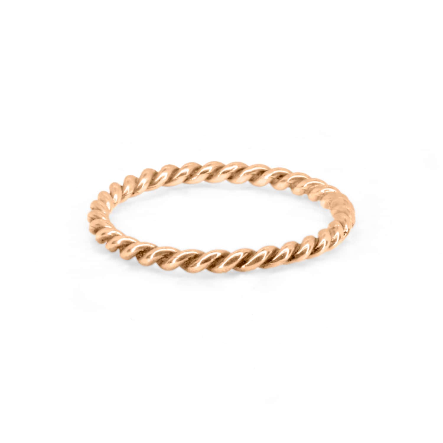 Front view of the Twistie Ring: Two fine Sterling Silver Rose Gold plated wires elegantly twisted together, showcased against a clean white background.