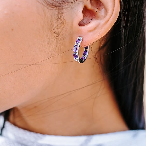 Amethyst Huggies Earrings