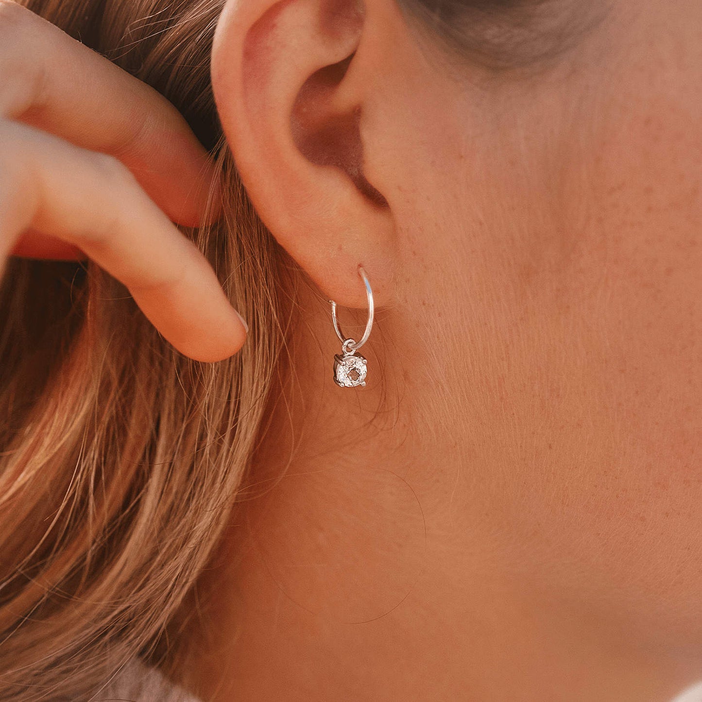 Clear Quartz Dangle Hoop Earrings