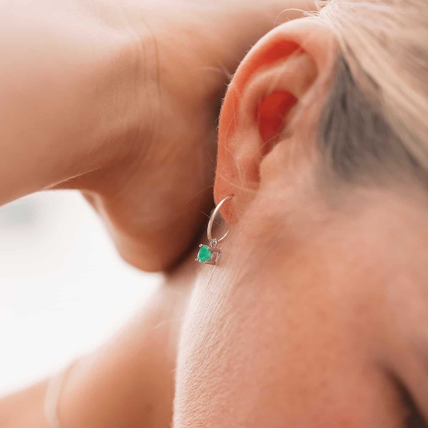 Emerald Dangle Hoop Earrings