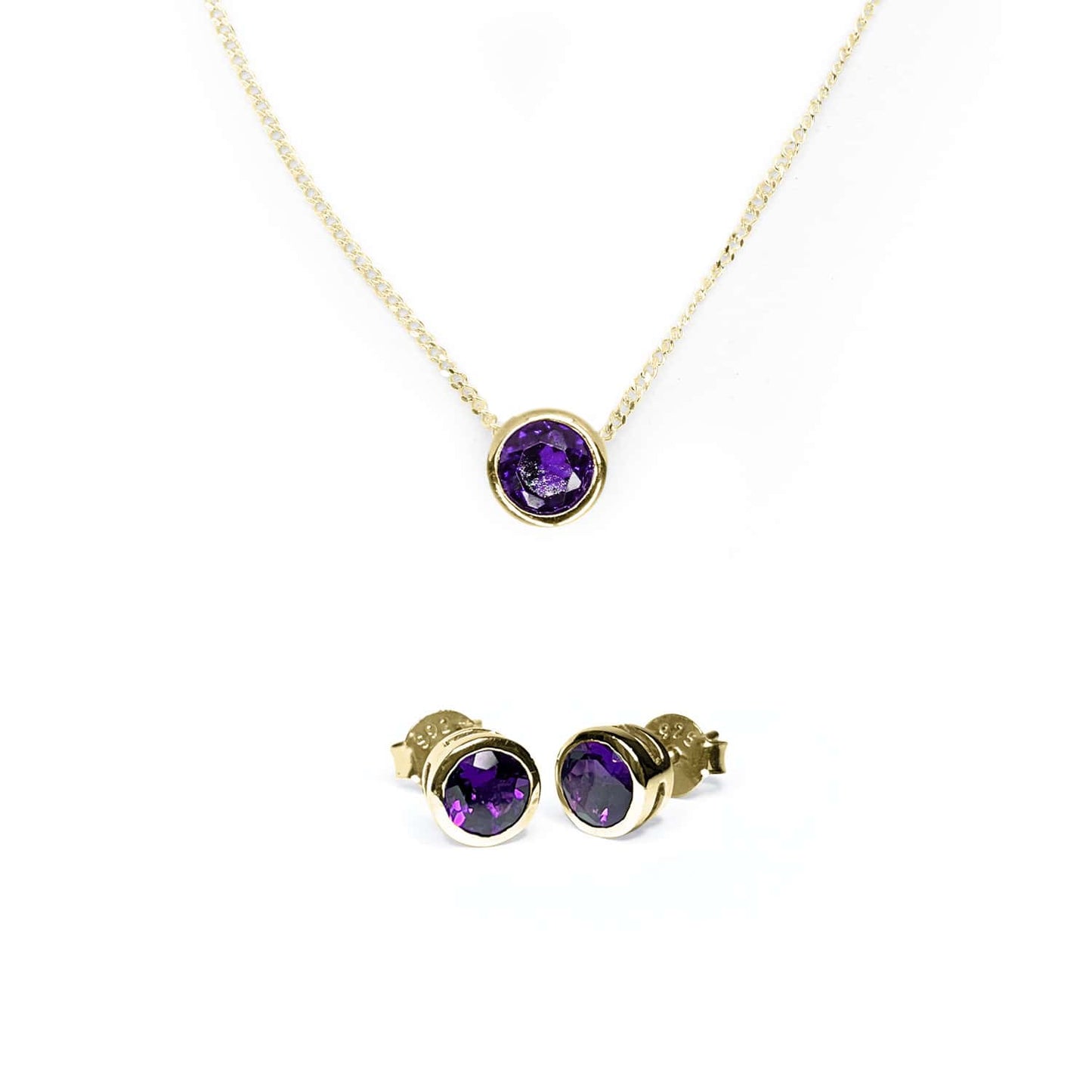 Amethyst Tube Set Studs + Amethyst Slider Necklace