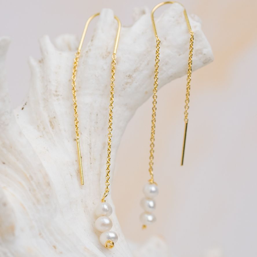 Golden Dangle Pearl Earrings