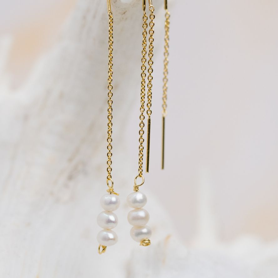 Golden Dangle Pearl Earrings