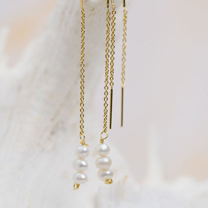 Golden Dangle Pearl Earrings