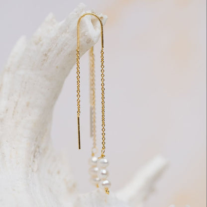 Golden Dangle Pearl Earrings