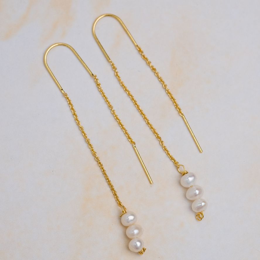 Golden Dangle Pearl Earrings