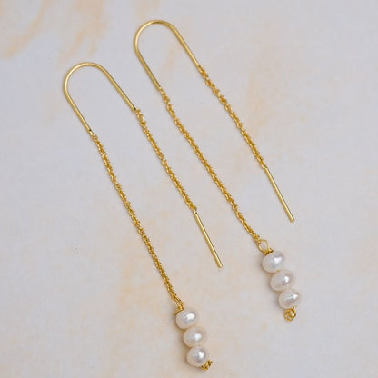 Golden Dangle Pearl Earrings