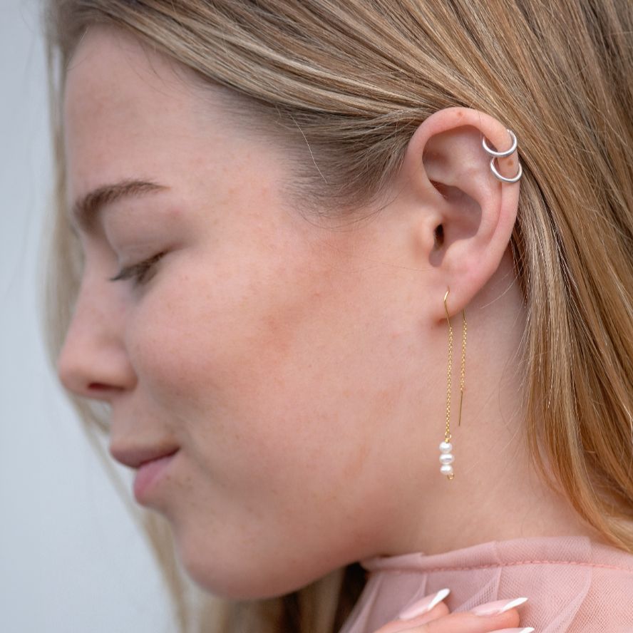 Golden Dangle Pearl Earrings