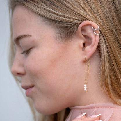 Golden Dangle Pearl Earrings