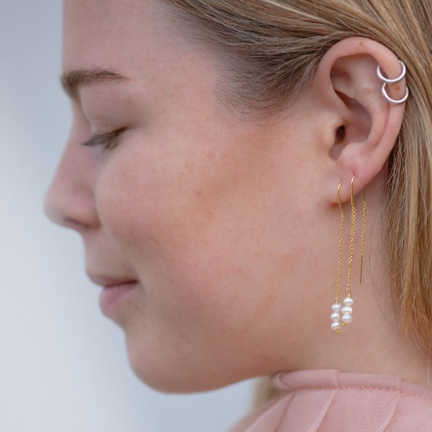 Golden Dangle Pearl Earrings