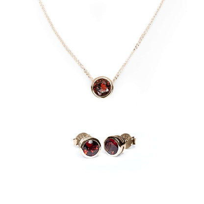 Garnet Tube Set Studs + Slider Necklace