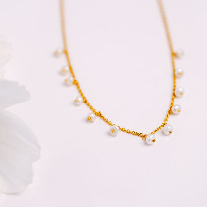 Golden Dangle Pearl Necklace