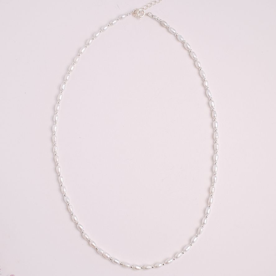 Oval Pearl and Silver Necklace