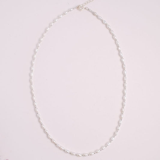 Oval Pearl and Silver Necklace